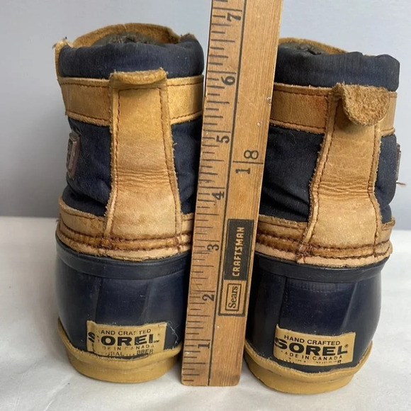 SOREL VINTAGE Duck Boots Navy Brown Leather Lined Ankle Lace Up Gorpcore Size 6 - Picture 11 of 14
